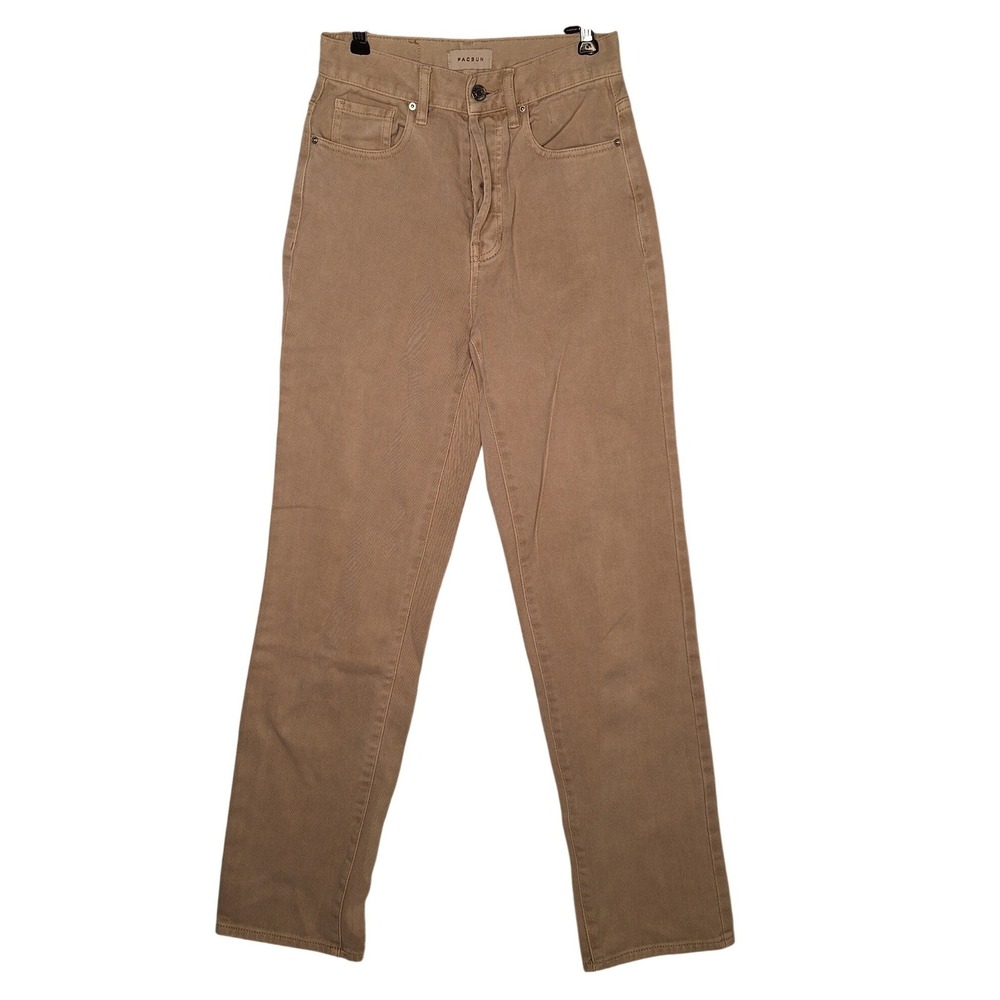 PacSun Dad Jean Tan‎ Khaki High Waisted Straight Leg Denim Pants Size 24